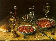 Still Life with Cherries Strawberries in China Bowls Osias Beert
